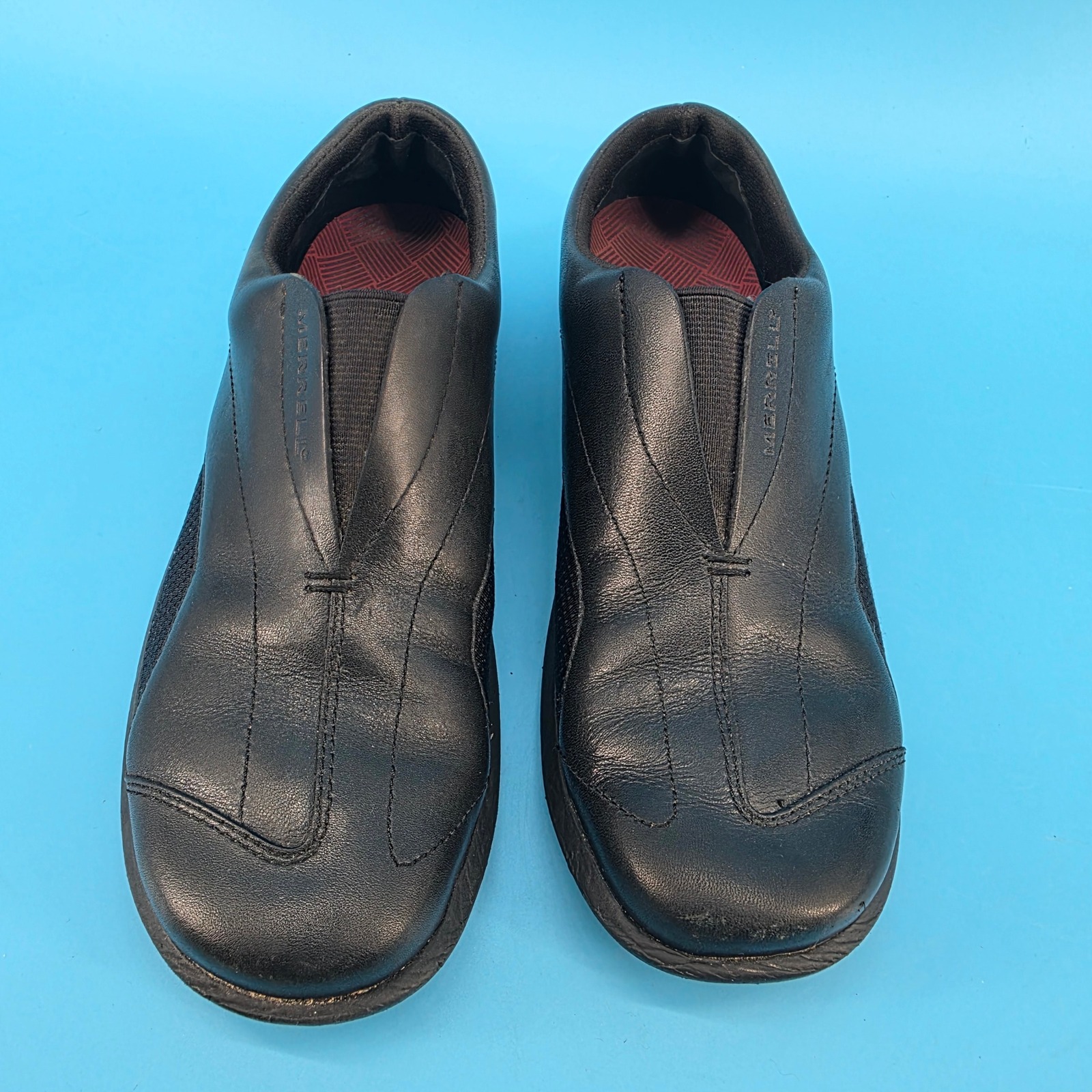 Merrell Quest Flex Black Leather Slip On Walking Shoes Womens 6 43934